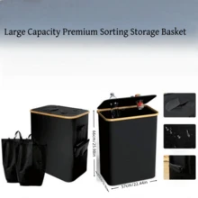 Slim Laundry Basket With Lid, 65L Narrow Design, Bamboo Handle, Tall And Foldable, Suitable For Bedroom, Bathroom, Dorm, Laundry Room - Multicolor - View 17