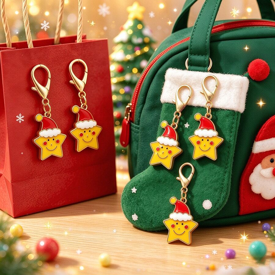 18pcs Christmas Star Keychains - Lucky Gift, Always By Your Side, Cute Bag Charm, Christmas Fashion Accessory, Elegant And Charming Keychain, High-Quality Decorative Keychain, Christmas Gift - Multicolor - View 1
