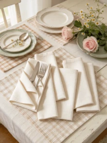 1/6/12pcs French Country Style Beige Cloth Napkins, Suitable For Banquet, Gathering, Restaurant, Kitchen, Dining Table Decoration - Beige - View 4