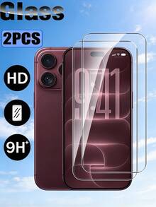 2Pcs Clear Tempered Glass Screen Protector, HD Clear 9H Hardness Phone Screen Protection Film, Anti Fingerprint, Scratch Resistant, Bubble Free, Easy Installation Compatible With IPhone Duo 18Promax 17Promax 18pro 17pro 16 15 14 13 12 11 - Clear - View 2
