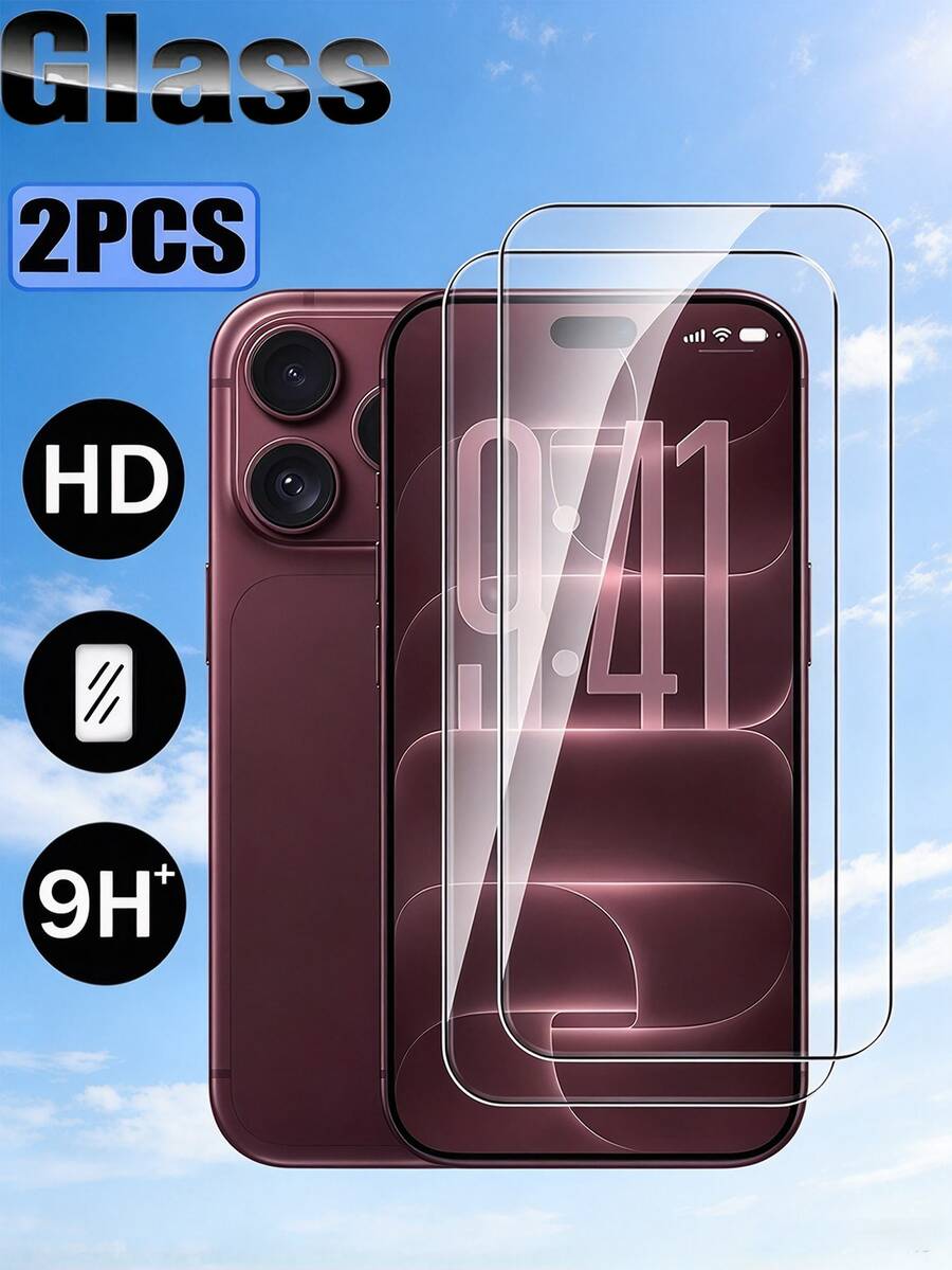 2Pcs Clear Tempered Glass Screen Protector, HD Clear 9H Hardness Phone Screen Protection Film, Anti Fingerprint, Scratch Resistant, Bubble Free, Easy Installation Compatible With IPhone Duo 18Promax 17Promax 18pro 17pro 16 15 14 13 12 11