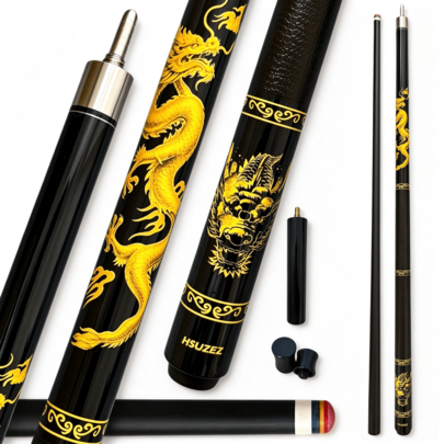 Professional Carbon Fiber Billiard Cue Set, 1/2 Split Design, 147cm/57.8in High-End Pool Cue, Black & Gold Dragon Pattern Design, 10mm/11.5mm/13mm Tip Options, Anti-Slip Leather Grip, Quick-Release Joint, /9-Ball Universal, Includes Extension Pole And Joint Protector Accessories, Suitable For Billiard Halls, Clubs, Home Entertainment, Birthday Gifts, Christmas Gifts