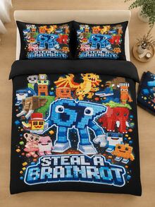 3-Piece Set Building Block Style Fashion Digital Six Seven Print Duvet Cover Set, Includes 1 Duvet Cover And 2 Pillowcases, No Insert, Soft And Comfortable Bedding, Polyester Fabric, Suitable For Indoor Decor, Home Goods, All Seasons - 6697+SJT+K - View 4