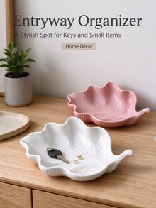 Leaf-Shaped 3D Printed Decorative Tray, Silk Matte 3D Vein Jewelry Dish, Multi-Functional Small Accessory Storage Plate, Suitable For Vanity, Bathroom, Entryway, Silk White & Silk Pink 2 Colors Available - Multicolor - View 4
