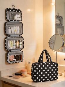 Children's Large Capacity Multi-Compartment Portable Travel Storage Bag, Polka Dot Color-Block Design, Foldable Hanging Multi-Function Cosmetic Bag, Handheld Zippered Separated Storage Bag, Business Travel Essential, Bathroom Hanging Skincare Storage Bag, Travel Essential, Suitable For Daily Commute, Vacation, Business Travel, Dorm Use, - Multicolor - View 6
