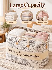 Large Capacity Home Bedding & Bedding Storage Bag, Floral Foldable With Handle Clothing Organizer Bag, Suitable For Moving, Packing, Closet And Bedroom Storage, Travel Essentials, Home Essentials, Luggage Accessories, Seasonal Blanket Storage - Multicolor - View 9