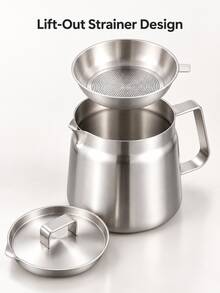 3 PiecesStainless Steel Oil Strainer Set,Cooking Oil Container With Matching Lid And Lift-Out Filter Basket,Silver Kitchen Storage Jug With Pouring Spout And Wide Handle For Daily Oil Filtering Tasks,Pots And Pans,Induction Compatible Pots And Pans - View 7