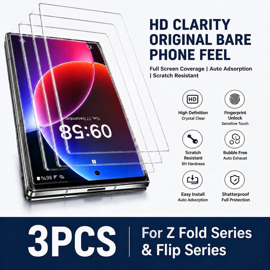 3 قطع واقي شاشة زجاجي مقسى عالي الدقة، متوافق مع Galaxy Z Fold 5/Z Fold 6/Z Fold 7/Z Fold 8/Z Fold 8 Ultra، حماية دقيقة للحواف، طبقة مضادة للخدش، مناسب ل- Z Flip 8,7,6 لعشاق التكنولوجيا - شفاف - مشاهدة 1