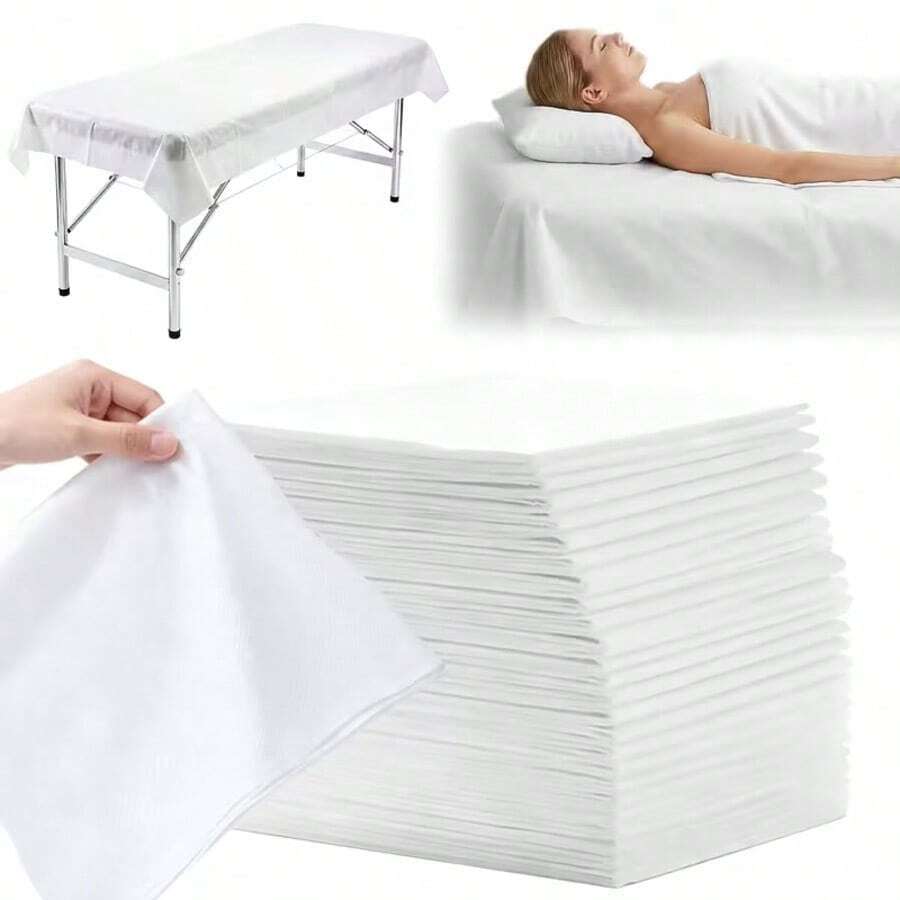 10/20/50/100pcs Disposable Massage Bed Sheets, Non-Woven Thick Breathable Massage Bed Sheets, Beauty Bed Sheets - White - View 1