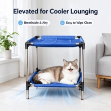 1pc Blue Double-Layer Elevated Cat Bed, Stainless Steel Raised Cat Nest, Breathable And Easy To Clean Pet Sleeping Bed, Suitable For Multi-Cat Households - Blue - View 5