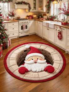 1pc Santa Claus Chimney Round Rug, Realistic Visual, Santa Claus Peeking Out Of Chimney, Atmosphere Boost, Eye-Catching Christmas Decor! Suitable For Living Room Carpet, Carpet, Living Room Area Rug, Area Small Rug, Mat, Home Decor, Living Room Large Carpet, Round Carpet, Living Room Home Decor, Room Decor, Washable Carpet - Multicolor - View 12