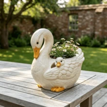 1pc Mother And Baby Goose Garden Planter, Window Sill Balcony Flower Pot, Succulent Plant Pot, Planting Tool, Decorative Ornament - A - View 7