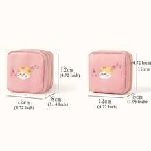 1 buah Tas Penyimpanan Dua Lapis Motif Kucing Kartun, Organizer Multifungsi Kosmetik & Pembalut Wanita Kecil Portabel - MultiWarna - View 2