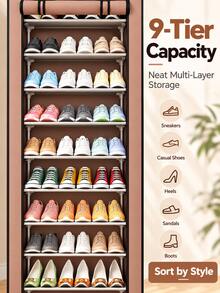 1.1 buah, Rak Sepatu Bertingkat 9 Tingkat Kapasitas Besar, Tinggi Ramping Hemat Ruang, Penutup Kain, Rangka Logam, Gaya Minimalis Modern, Cokelat Kopi, Struktur Vertikal Persegi Panjang, Slot Sepatu Bertingkat Terbuka, Desain Penutup Kain Gulung, Kantong Penyimpanan Samping Opsional, Platform Penyimpanan Atas, Kaki Bawah yang Stabil, Penataan Sepatu yang Rapi, Akses Harian yang Nyaman - MultiWarna - View 7