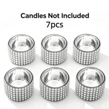 3/7pcs Rhinestone Silver Glass Tea Candle Holders, Glossy Altar Candle Cups, Wedding, Birthday, Dinner Party Table Centerpiece Decor, Home Decoration Gift - Silver Candle Holder - View 12