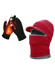 2PCS Unisex Autumn/Winter Warm Knitted Hat & Neck Warmer Set, Windproof Thermal Lined Beanie With Matching Gloves, Versatile Knit Cap Set - Multicolor - View 8