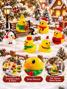 1PC Christmas Duck Figurines, Assorted Festive Duck Decorations With Santa Hats Scarves And Winter Designs For Tabletop, Shelf, Mantel And Christmas Village Decor - Christmas Duck - View 2
