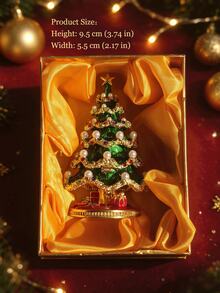Christmas Tree Enamel Trinket Box, Pearl & Rhinestone Inlaid Hand Painted Metal Ornament, Magnetic Closure Mini Jewelry Storage Box, With Premium Gift Box, Desktop Holiday Table Decor, Christmas Gift For Women, Girls & Friends - 1pc - View 3