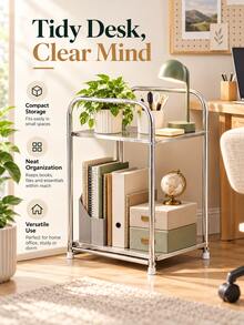 1pc Modern Stainless Steel Bedside Table, With Storage Function, Silver, Home Storage Rack, No Assembly Required, Height Under 27 Inches, Space-Saving Design, No Electricity Needed, Perfect For Placing Next To Sofa And Kitchen, Practical Storage Shelf - Multicolor - View 6