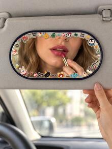 Car Sun Visor Makeup Mirror, Plastic Frame & Glass Mirror, Cream Yellow, Cute Fruit Pattern Sticker Decor, Easy Installation, Portable Cosmetic Rearview Mirror For Car Interior Decoration - Sun Visor Makeup Mirror - View 3