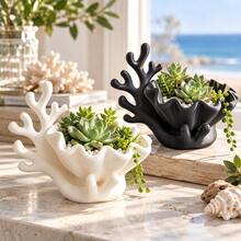 1pc Popular 3D Printed Coral Shell Planter, Unique Ocean Style Succulent Pot, Jewelry Key Decorative Storage Tray, Coastal Home Desktop Decor - Multicolor - View 4
