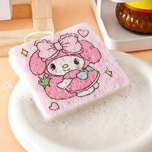 SANRIO 1PC Cartoon Wood Pulp Sponge Dish Scrubbing Pad, Hanging Kitchen Cleaning Sponge With Rope, Suitable For Plates, Pots And Tableware Household Scrubbing Cloth - Multicolor - View 12
