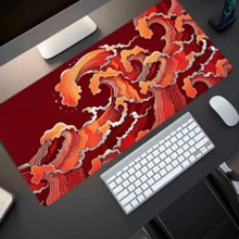 1pc Large Gaming Mouse Pad, Red Background With Orange & White Streamlined Chinese Wave Pattern, Non-Slip Bottom Large Size Desk Mat Office Desk Accessory, Computer Decoration Accessory Desktop Decoration Gaming Mouse Pad, Ideal Gift For Gamers, Super Long Desk Mat, Fashionable Office Desktop Decoration And Study Accessory - Guochao Wave - View 11