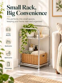 1pc Modern Stainless Steel Bedside Table, With Storage Function, Silver, Home Storage Rack, No Assembly Required, Height Under 27 Inches, Space-Saving Design, No Electricity Needed, Perfect For Placing Next To Sofa And Kitchen, Practical Storage Shelf - Multicolor - View 8
