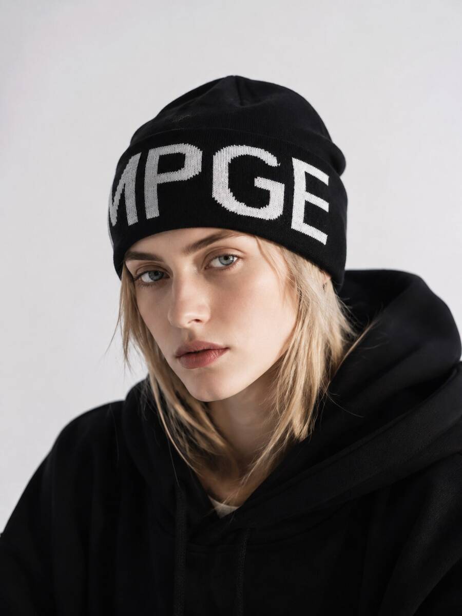 1pc Street Style Design Knitted Hat, Wide Letter Pattern Detail, Elastic Fit Warm, Unisex Autumn/Winter Woolen Hat, Daily Commute Outdoor Wear Accessory - A - View 1