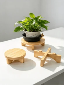 1pc Bamboo Plant Stand, Multi-Scene Plant Display Rack, Desktop Window Sill Flower Holder, Home Decor Shelf For Living Room Balcony, No Flower Pot Included - Yellow (Desktop Circular Plant Stand) - View 8