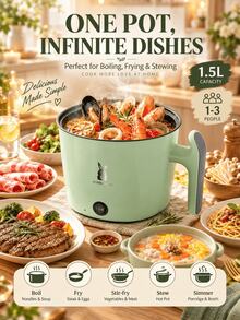 SMEG is gems Ramen Cooker 1.8 Liters Electric Hot Pot, Multifunctional Non-Stick Electric Cooker, Cooking, Frying And Stewing Pot, Dormitory Apartment Use - Green - View 1