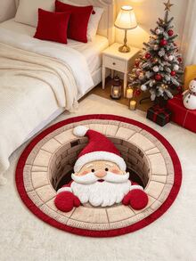 1pc Santa Claus Chimney Round Rug, Realistic Visual, Santa Claus Peeking Out Of Chimney, Atmosphere Boost, Eye-Catching Christmas Decor! Suitable For Living Room Carpet, Carpet, Living Room Area Rug, Area Small Rug, Mat, Home Decor, Living Room Large Carpet, Round Carpet, Living Room Home Decor, Room Decor, Washable Carpet - Multicolor - View 16