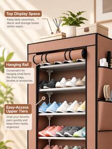 1.1 buah, Rak Sepatu Bertingkat 9 Tingkat Kapasitas Besar, Tinggi Ramping Hemat Ruang, Penutup Kain, Rangka Logam, Gaya Minimalis Modern, Cokelat Kopi, Struktur Vertikal Persegi Panjang, Slot Sepatu Bertingkat Terbuka, Desain Penutup Kain Gulung, Kantong Penyimpanan Samping Opsional, Platform Penyimpanan Atas, Kaki Bawah yang Stabil, Penataan Sepatu yang Rapi, Akses Harian yang Nyaman - MultiWarna - View 5