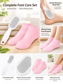 2026 New Foot Care Set, Includes Foot File And Moisturizing Silicone Socks, Reusable Gel Foot Covers, For Dry Cracked Heels, Unisex Soft Silicone Foot Mask, Home SPA Foot Care, Make Feet Smooth - Multiple Styles - View 1