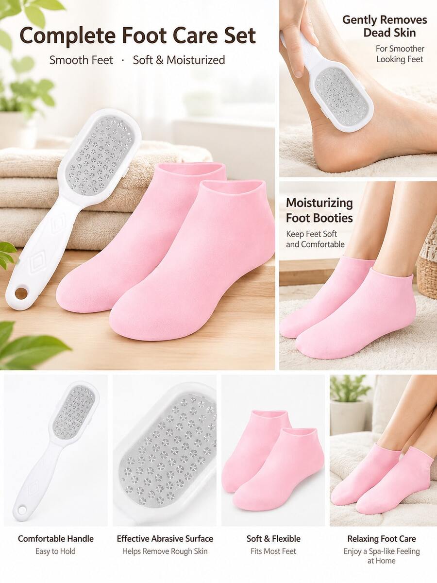 2026 New Foot Care Set, Includes Foot File And Moisturizing Silicone Socks, Reusable Gel Foot Covers, For Dry Cracked Heels, Unisex Soft Silicone Foot Mask, Home SPA Foot Care, Make Feet Smooth - Multiple Styles - View 1
