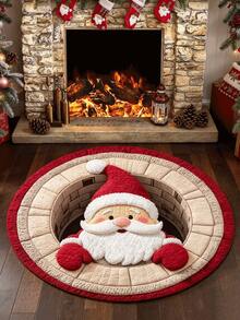 1pc Santa Claus Chimney Round Rug, Realistic Visual, Santa Claus Peeking Out Of Chimney, Atmosphere Boost, Eye-Catching Christmas Decor! Suitable For Living Room Carpet, Carpet, Living Room Area Rug, Area Small Rug, Mat, Home Decor, Living Room Large Carpet, Round Carpet, Living Room Home Decor, Room Decor, Washable Carpet - Multicolor - View 17