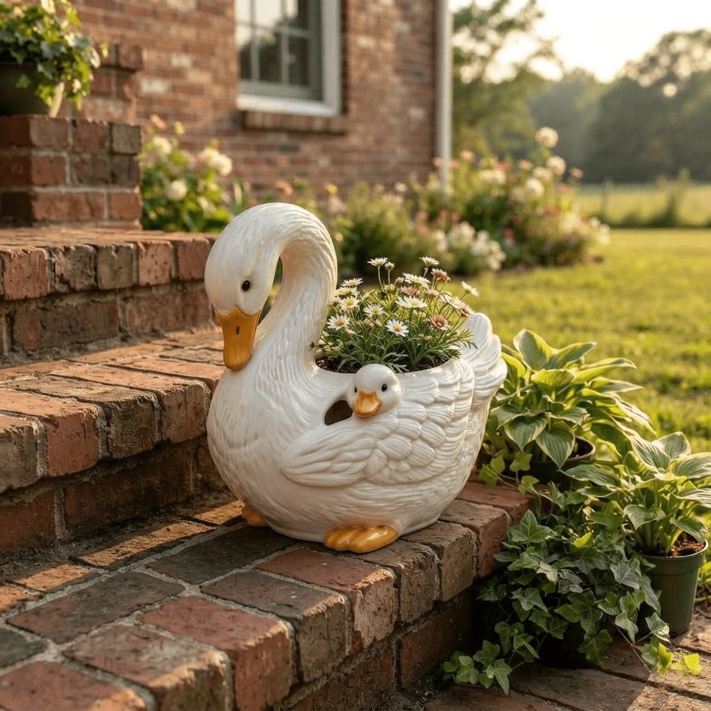 1pc Mother And Baby Goose Garden Planter, Window Sill Balcony Flower Pot, Succulent Plant Pot, Planting Tool, Decorative Ornament - A - View 1