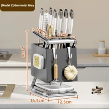 1pc Integrated Knife Rack Storage Organizer, Multi-Functional Wall-Mounted & Countertop Dual-Use Draining Utensil Holder, Kitchen Cookware Storage Rack - Multicolor - View 11