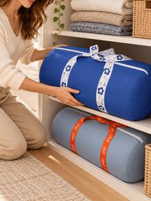 Cylindrical Storage Bag For Travel Essentials, Clothes, Down Jackets And Quilts, Large Capacity Zippered Duffel Organizer With Printed Carry Handles, Home Essentials For Bedroom Storage, Weekend Trips, Camping Accessories And Holiday Packing - Multicolor - View 12