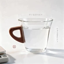 Wooden Handle Glass Coffee Cup With Coaster, Transparent High Borosilicate Heat-Resistant Latte Cup, Minimalist Style For Home & Office Breakfast - New Tempered Glass Coffee Mug - View 9