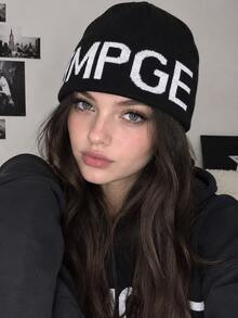 1pc Street Style Design Knitted Hat, Wide Letter Pattern Detail, Elastic Fit Warm, Unisex Autumn/Winter Woolen Hat, Daily Commute Outdoor Wear Accessory - A - View 7
