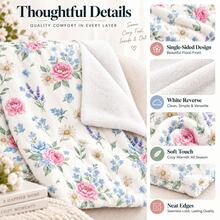 Fresh Pink Rose & Wildflower Print Blanket, 280GSM Thickened Flannel, Spring Floral Sofa Throw, Soft Skin-Friendly All-Season Home Nap Blanket - Multicolor - View 8
