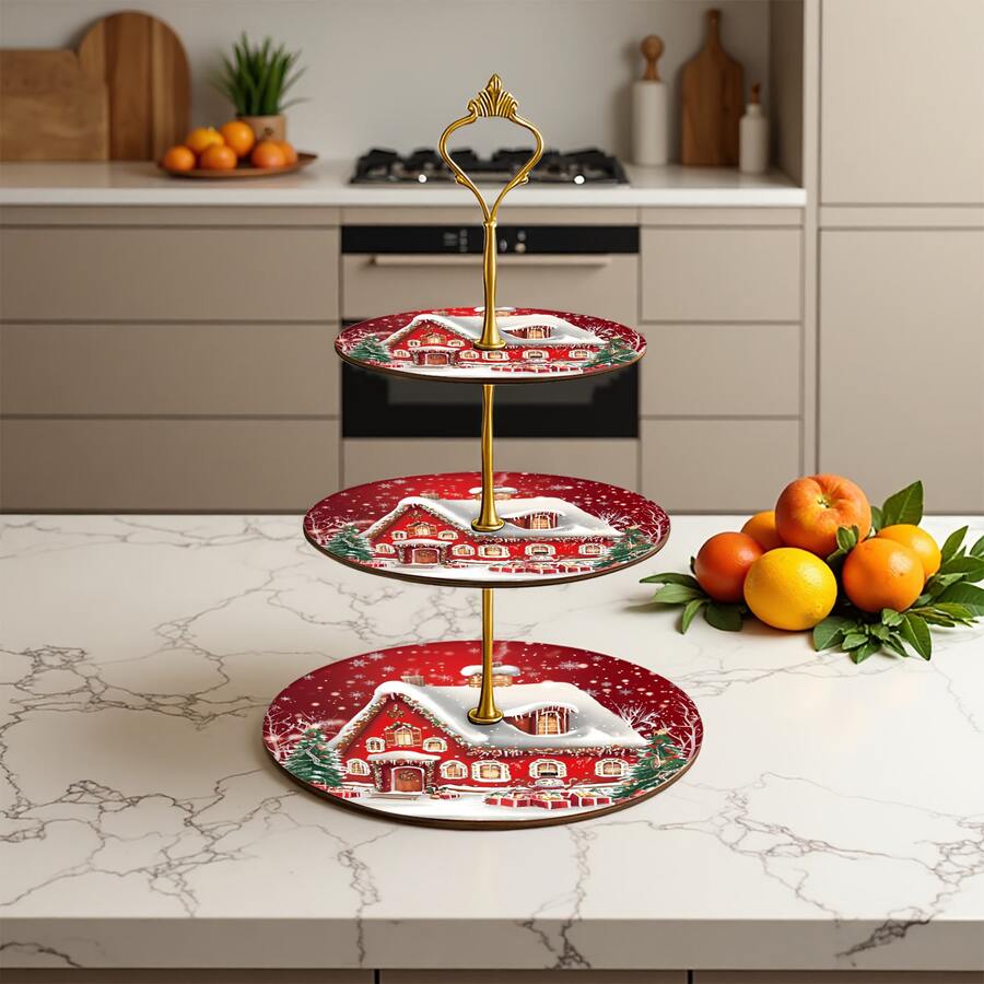 3-Tier Christmas Tree Dessert Stand - Non-Food Contact , Christmas Cake Stand - 3-Tier Cake Display Rack, Non-Food Contact Serving Tray, Suitable For Christmas, Wedding, Birthday, Party - Elegant Tabletop - A - View 1