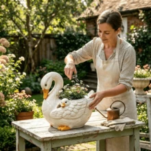 1pc Mother And Baby Goose Garden Planter, Window Sill Balcony Flower Pot, Succulent Plant Pot, Planting Tool, Decorative Ornament - A - View 4