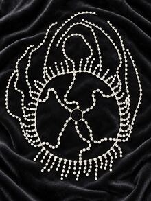 Fashionable Luxury Multi-Layer Long Tassel Rhinestone Head Chain, Sparkling Jewelry Accessory For Women's Banquet And Party - Multicolor - View 8