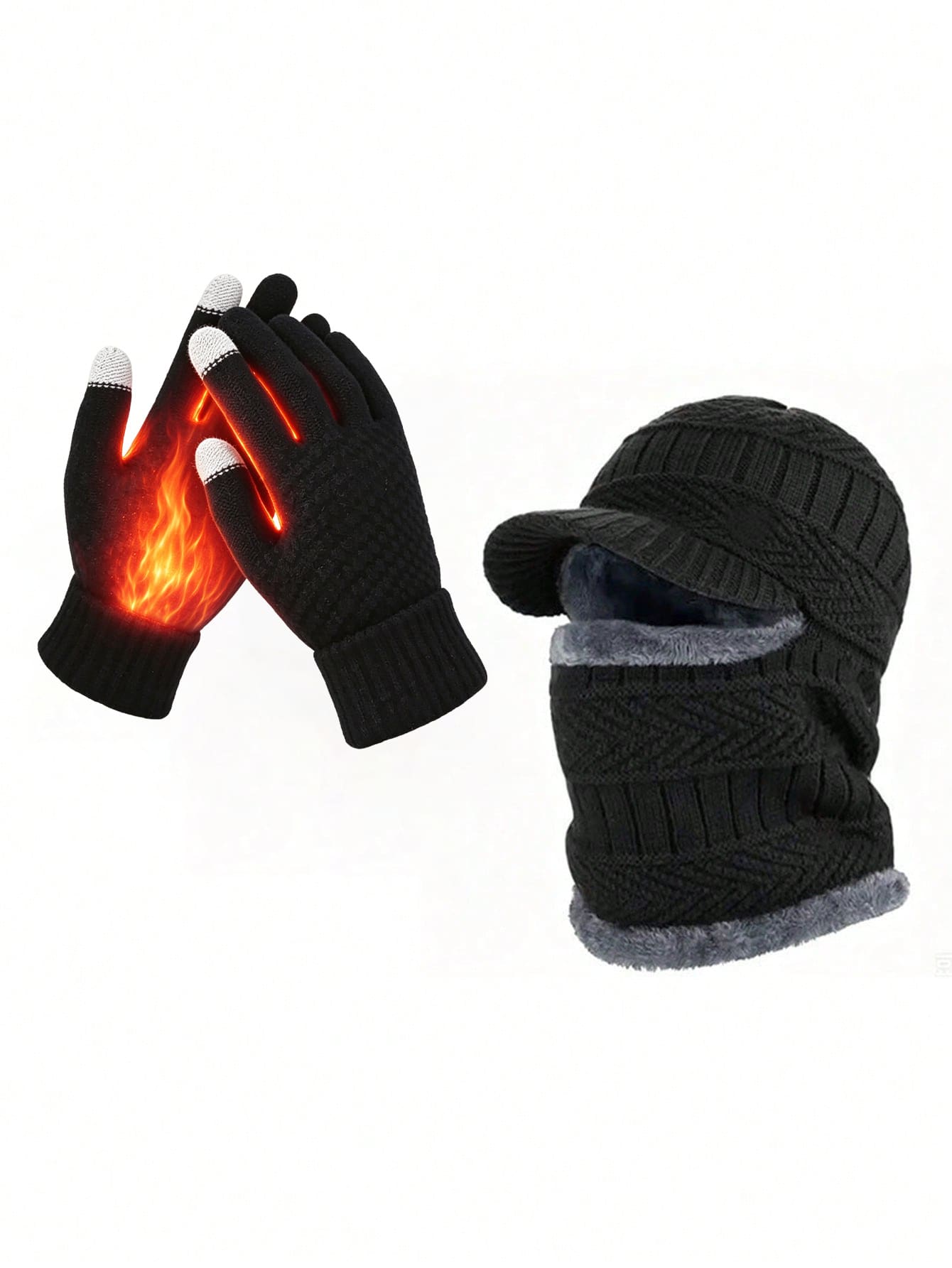 2PCS Unisex Autumn/Winter Warm Knitted Hat & Neck Warmer Set, Windproof Thermal Lined Beanie With Matching Gloves, Versatile Knit Cap Set - Multicolor - View 1