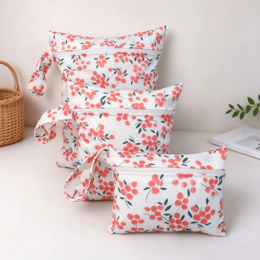 3pcs Fruit Print Waterproof Storage Bag Set, Diaper Dry & Wet Storage Bag, Handheld Zipper Travel Toiletry Bag, Mother & Baby Miscellaneous Organizer Bag - Multicolor - View 1