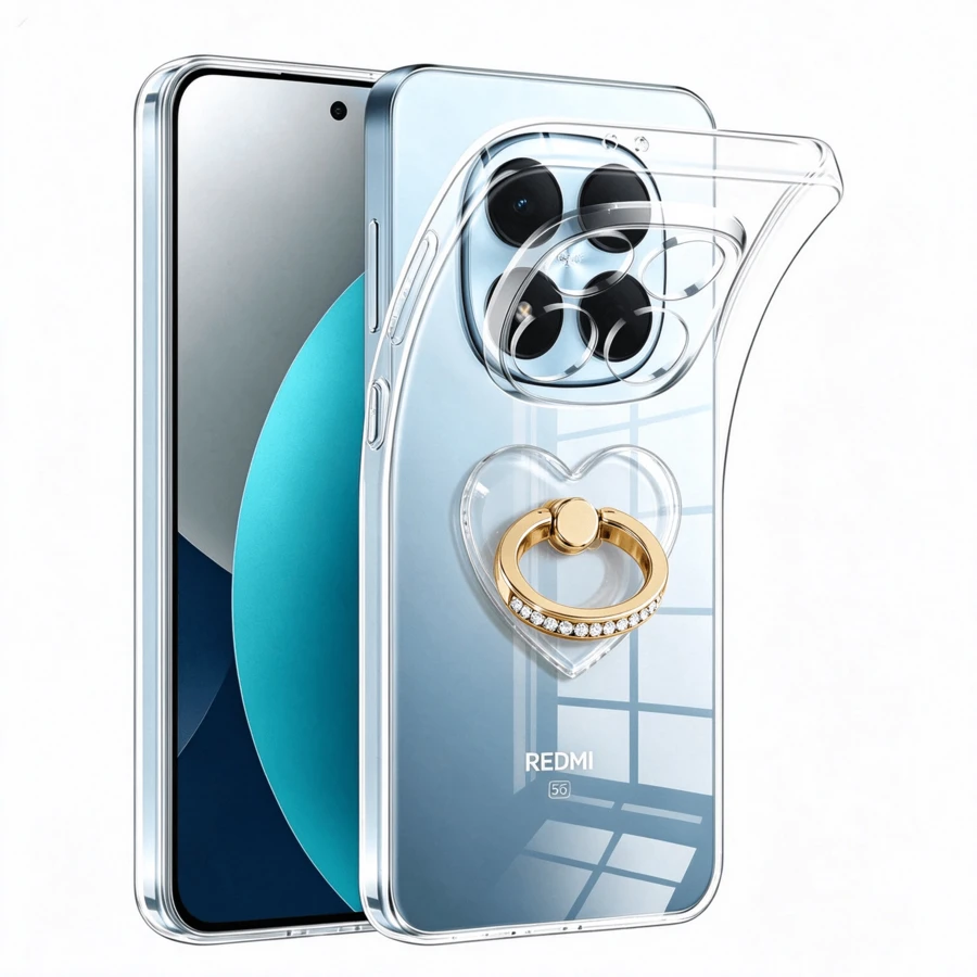 SKJL Ultra Thin Soft Case Compatible With Xiaomi Note 15 Pro Plus Pro+ 4G 5G Note 14 Pro Plus Pro+ 4G 5GClear Transparent Shell Shockproof Slim TPU Cover - Clear + Rhinestone Ring - View 1
