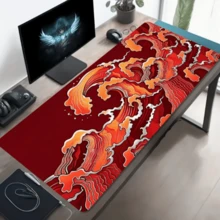 1pc Large Gaming Mouse Pad, Red Background With Orange & White Streamlined Chinese Wave Pattern, Non-Slip Bottom Large Size Desk Mat Office Desk Accessory, Computer Decoration Accessory Desktop Decoration Gaming Mouse Pad, Ideal Gift For Gamers, Super Long Desk Mat, Fashionable Office Desktop Decoration And Study Accessory - Guochao Wave - View 9