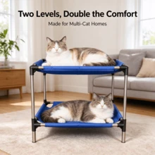 1pc Blue Double-Layer Elevated Cat Bed, Stainless Steel Raised Cat Nest, Breathable And Easy To Clean Pet Sleeping Bed, Suitable For Multi-Cat Households - Blue - View 6